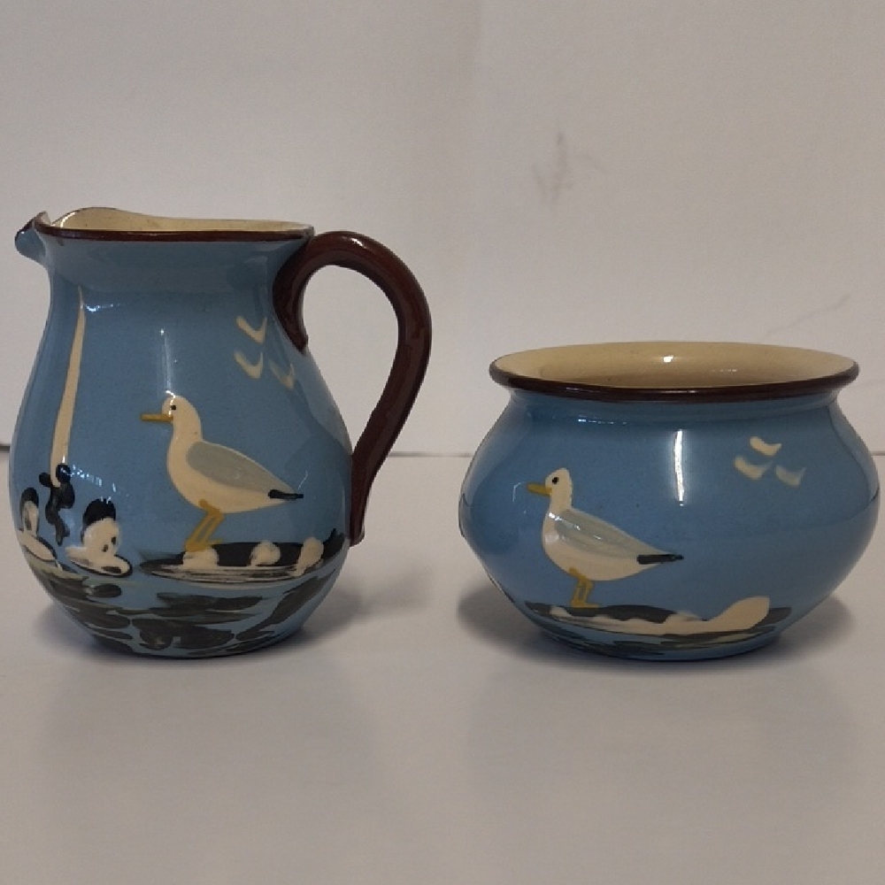 Seagull Design Blue and Brown Ceramic Set